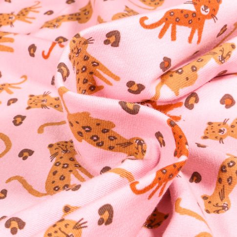 Tissu Jersey coton Bio Baby panthère sur fond Rose