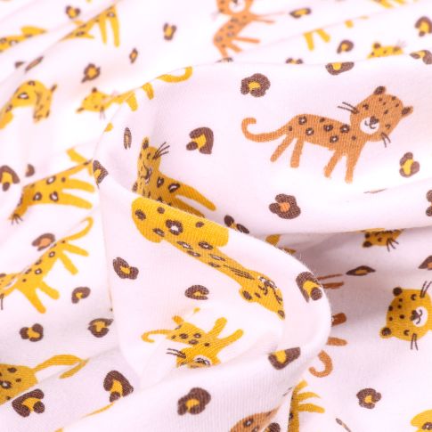 Tissu Jersey coton Bio Baby panthère sur fond Rose pâle