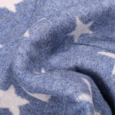 Tissu Polaire Coton Bio Etoiles blanches sur fond Bleu denim