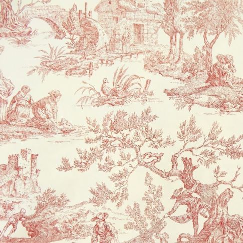 Coupon Tissu Toile de Jouy Rouge en 280 cm de largeur - Coupon de 40 cm