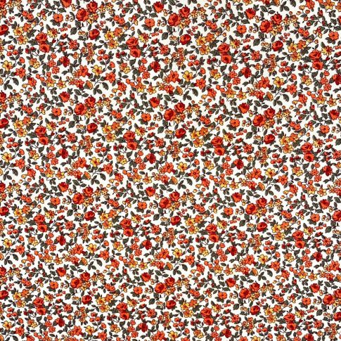 Tissu Coton enduit Petites fleurs Léonie rouges sur fond Blanc