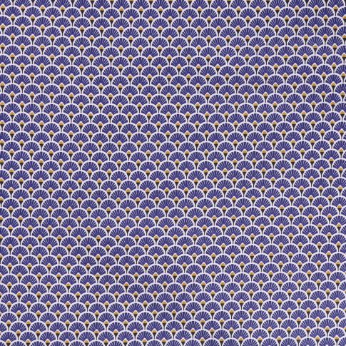 Coupon Tissu Coton Imprimé Arty Eventails Bleu Indigo - Coupon de 50 cm