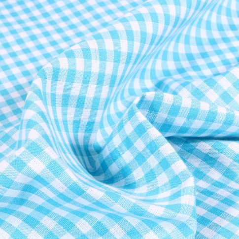 Coupon Tissu Vichy  Petits carreaux 5 mm Bleu turquoise - Coupon de 20 cm