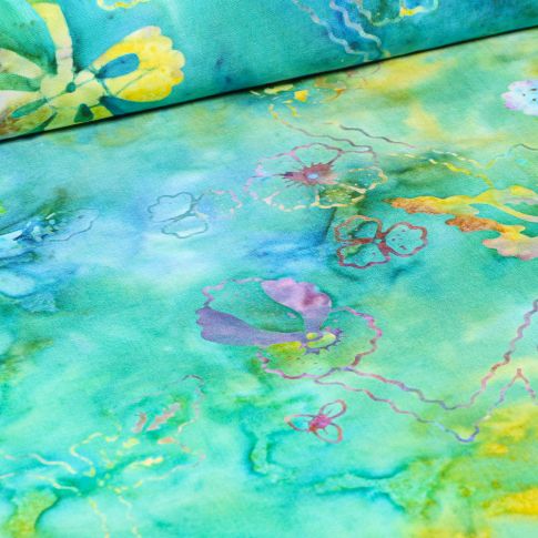 Tissu Batik  Karnal sur fond Bleu turquoise