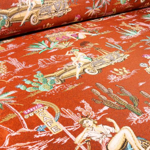 Tissu Jacquard Dorothy sur fond Rouille