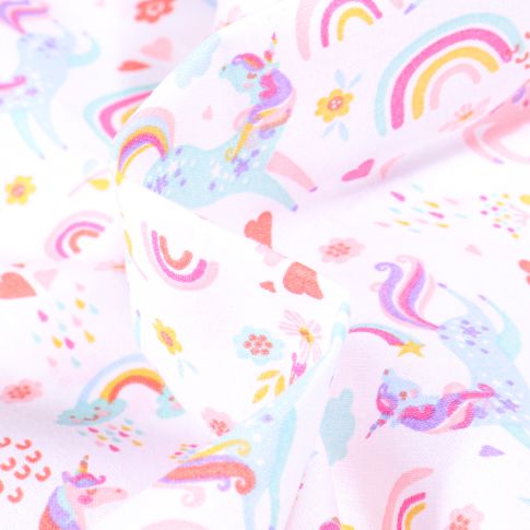 Tissu Coton imprimé Arty I love Licorne sur fond Blanc
