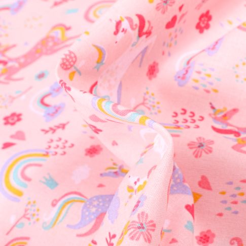 Tissu Coton imprimé Arty I love Licorne sur fond Rose