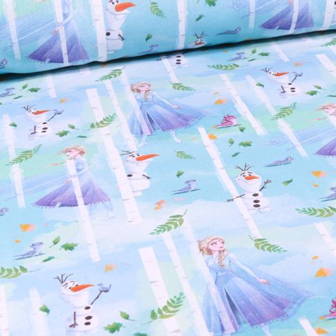Tissu Disney Reine des neiges Frozen sur fond Bleu