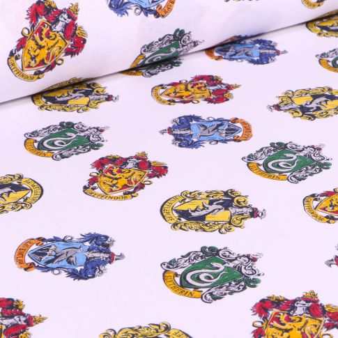 Tissu Harry Potter Ecussons sur fond Blanc