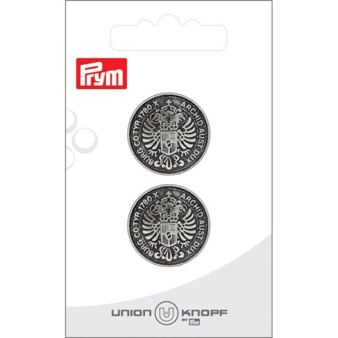 Bouton Prym Tony Métal Blason 23 mm x2 - Argent vieilli