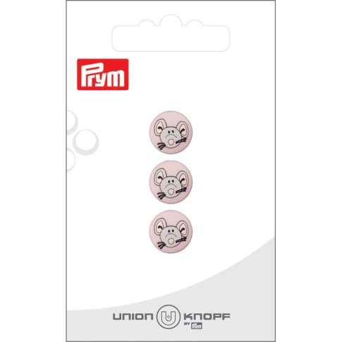 Bouton Prym Tête de souris 12 mm x3 - Rose poudré