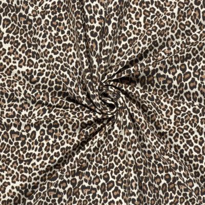 Tissu Sweat léger French Terry Maïa motif léopard sur fond Beige sable - Par 10 cm