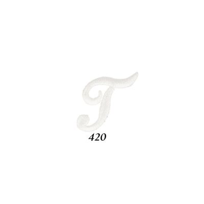 Ecusson Thermocollant Lettre Calligraphie Anglaise &quot;T&quot; Blanche