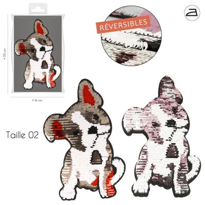 Ecusson Thermocollant Patch Chien Sequins XL
