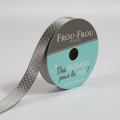Ruban Satin pois Frou-Frou Ciel d&#039;orage - 9 mm x 5 mètres