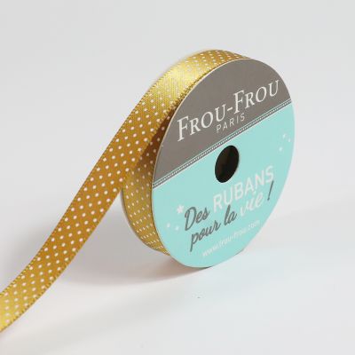 Ruban Satin pois Frou-Frou Poussière d&#039;or - 9 mm x 5 mètres