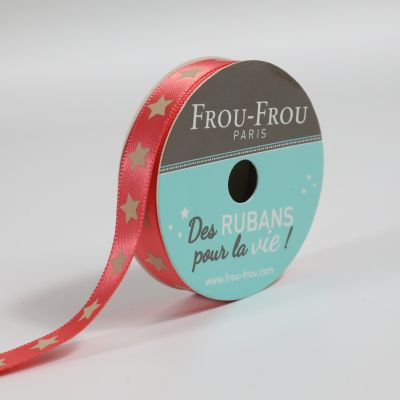 Ruban Satin étoile Frou-Frou Corail - 9 mm x 5 mètres