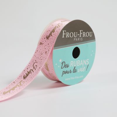 Ruban Satin Happy birthday Frou-Frou Pétale de rose - 16 mm x 4 mètres