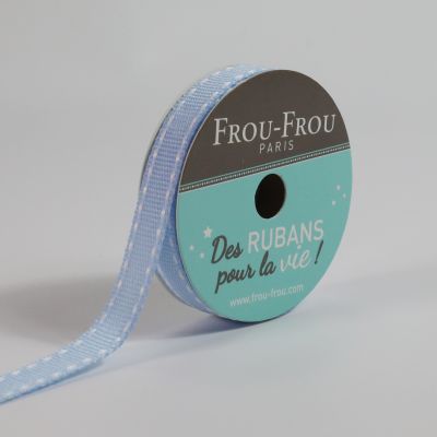 Bobinette Ruban Gros grain Surpiqué Frou-Frou Céleste - 10 mm x 4 mètres