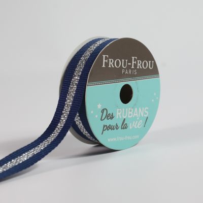 Bobinette Ruban Gros grain Rayure Brillante Frou-Frou Navy - 15 mm x 4 mètres