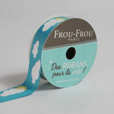 Bobinette Ruban Gros grain motif nature nuage Frou-Frou - 16 mm x 4 mètres