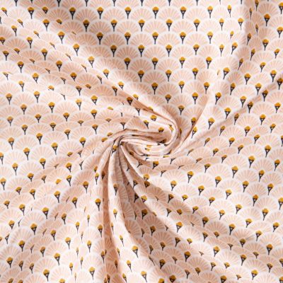 Tissu Coton Enduit Eventails Roses - Par 10 cm