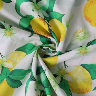 Tissu Coton imprimé  Citrus flower sur fond Blanc - Par 10 cm