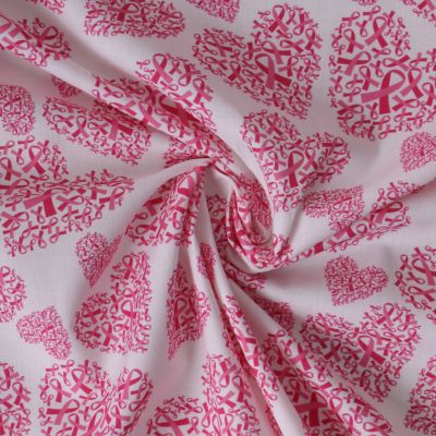 Tissu Coton imprimé  Love rose sur fond Blanc - Par 10 cm
