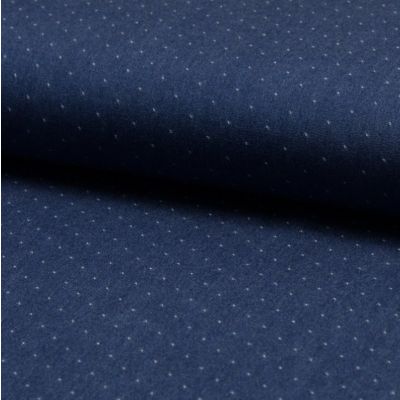 Tissu Chambray Tencel Bleu jean foncé Pois Blancs - Par 10 cm