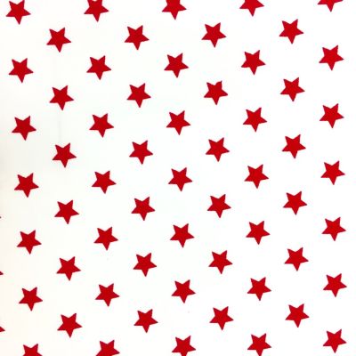 Tissu Coton imprimé Blanc Etoiles Rouges - Par 10 cm