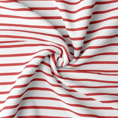 Tissu Jersey Coton rayé Rouge sur fond Blanc - Par 10 cm
