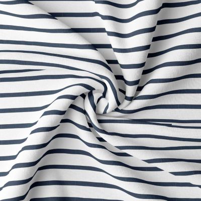 Tissu Jersey Coton rayé Marine sur fond Blanc - Par 10 cm