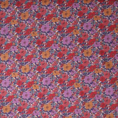Tissu Voile de Coton fleurs Meadow sur fond Violet - Par 10 cm