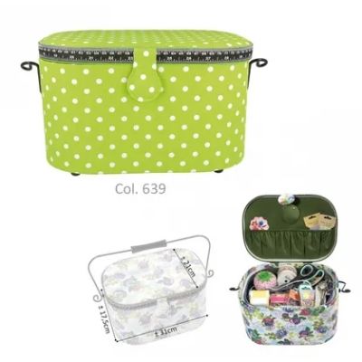 Boite à couture ovale grande taille - Pois Anis