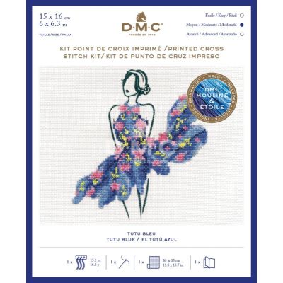 Kit Broderie Point de croix DMC Tutu Bleu 15 x 16 cm