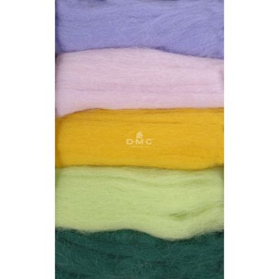 Laine cardée pour feutrage, paquet de 5 coloris Bouquet