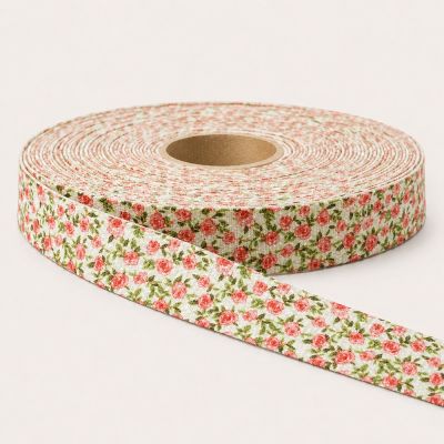 Sangle Polyester aspect Coton 30 mm Fleuris rose