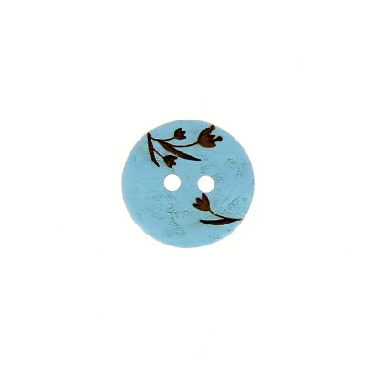 Bouton bois fleur gravé 12 mm - Bleu