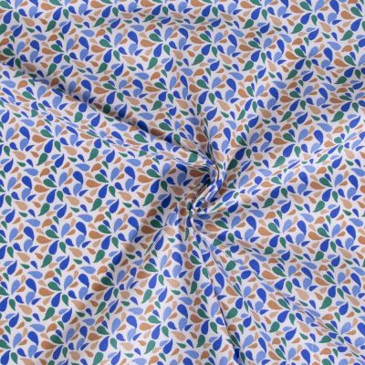 Tissu Coton imprimé Arty Otma Bleu et Vert sur fond Blanc - Par 10 cm