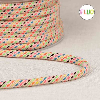 Cordon tressé multicolore sur fond beige 5mn x 1m