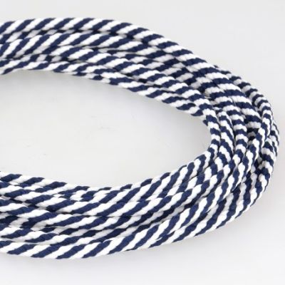 Cordon Tressé 5 mm - Bleu Marine et blanc x1m