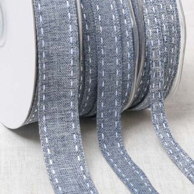 Galon point sellier 15 mm Bleu chiné x1m