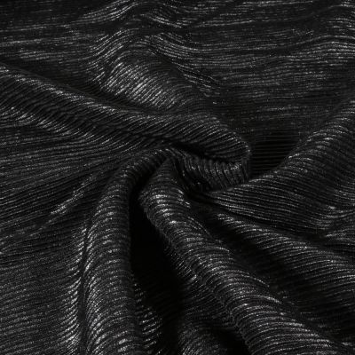 Tissu Plissé Shinny pailleté argenté sur fond Noir - Par 10 cm