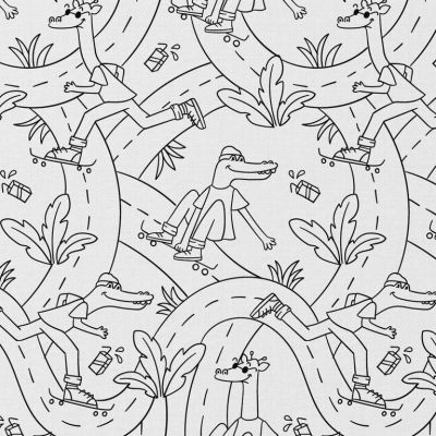 Tissu Coton à colorier Arty Skate sur fond Blanc - Par 10 cm