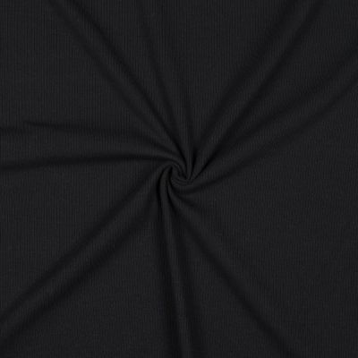 Tissu Jersey Coton côtelé uni Noir - Par 10 cm