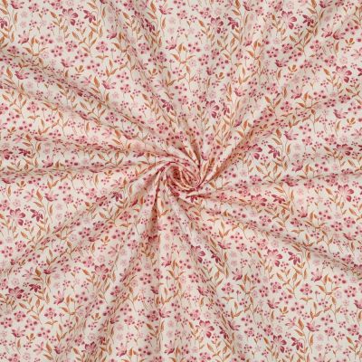 Tissu Popeline de Coton Marie petites fleures Rose sur fond Blanc cassé - Par 10 cm