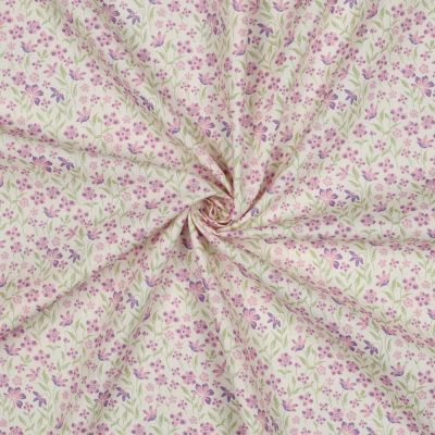 Tissu Popeline de Coton Marie petites fleures Violet sur fond Blanc cassé - Par 10 cm