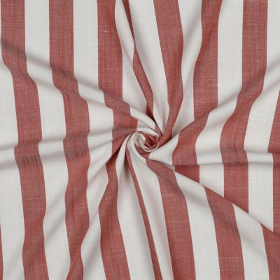 Tissu Viscose fil teint Suzanne grandes rayures Orange sur fond Blanc cassé - Par 10 cm