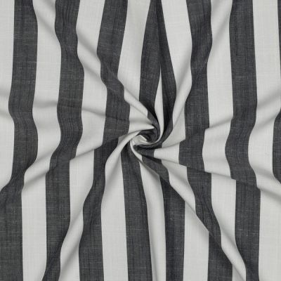 Tissu Viscose fil teint Suzanne grandes rayures Bleu marine sur fond Blanc cassé - Par 10 cm
