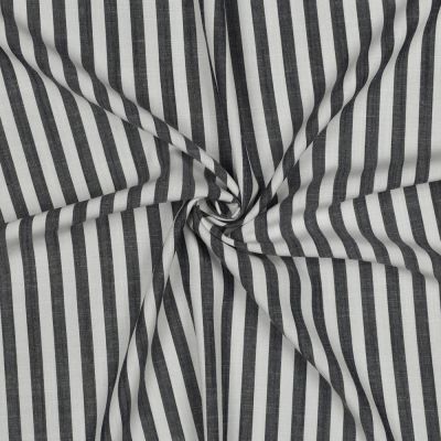 Tissu Viscose fil teint Suzanne petites rayures Bleu marine sur fond Blanc cassé - Par 10 cm